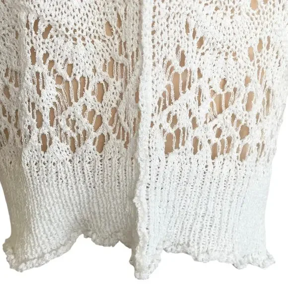 POL White Open Weave Crochet Hooded Sweater Sz LG Beachy Breezy Vacation Cruise - Picture 5 of 12